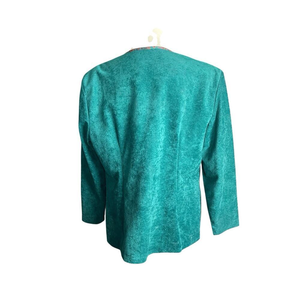 Pablo Collection Faux Suede Knit Blazer Women's 14 Button Up Green Paisley Trim - Picture 7 of 10